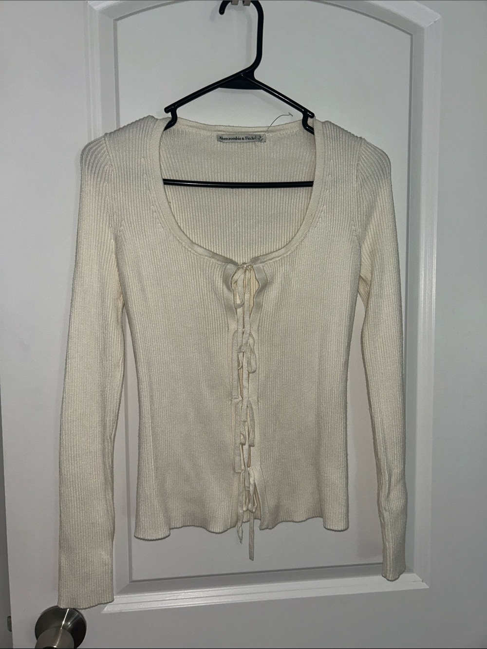 Abercrombie & Fitch Cream Ribbed Tie-Front Cardigan